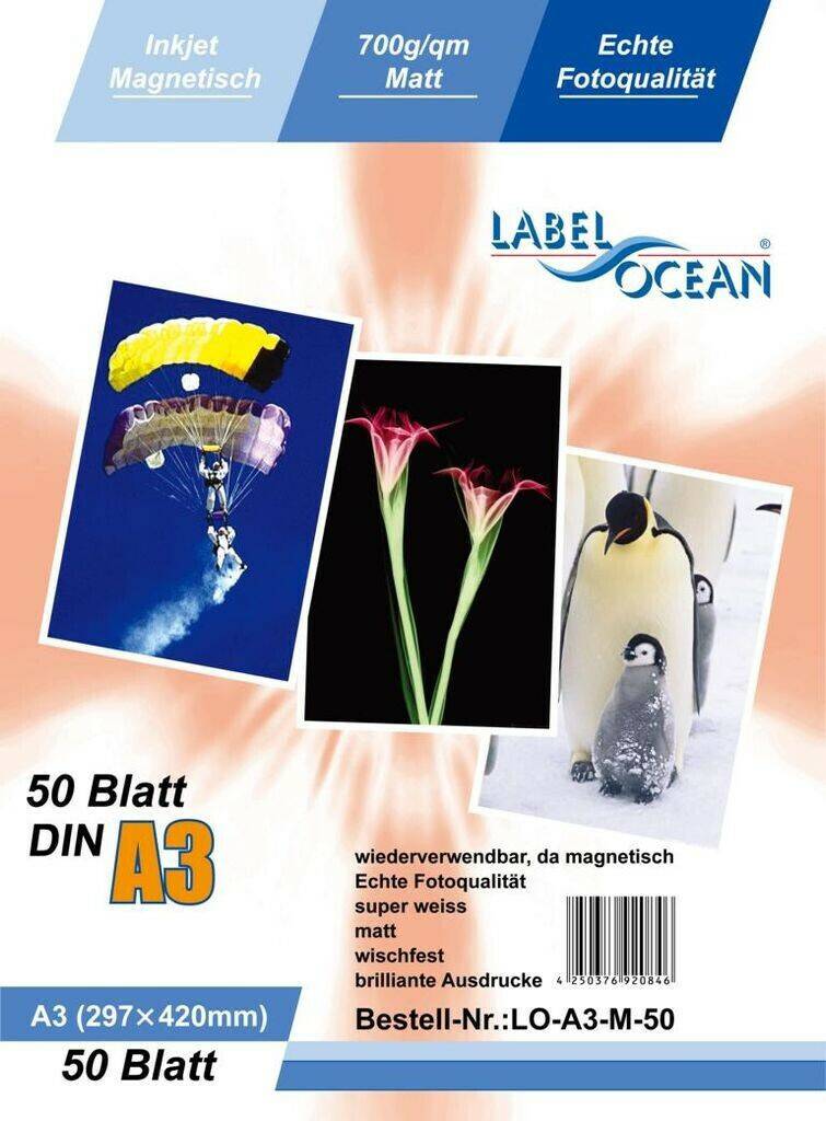 Medimax LabelOcean 50 Blatt Fotopapier Magnet matt A4, LO-A3-M-50 Druckerpapiere