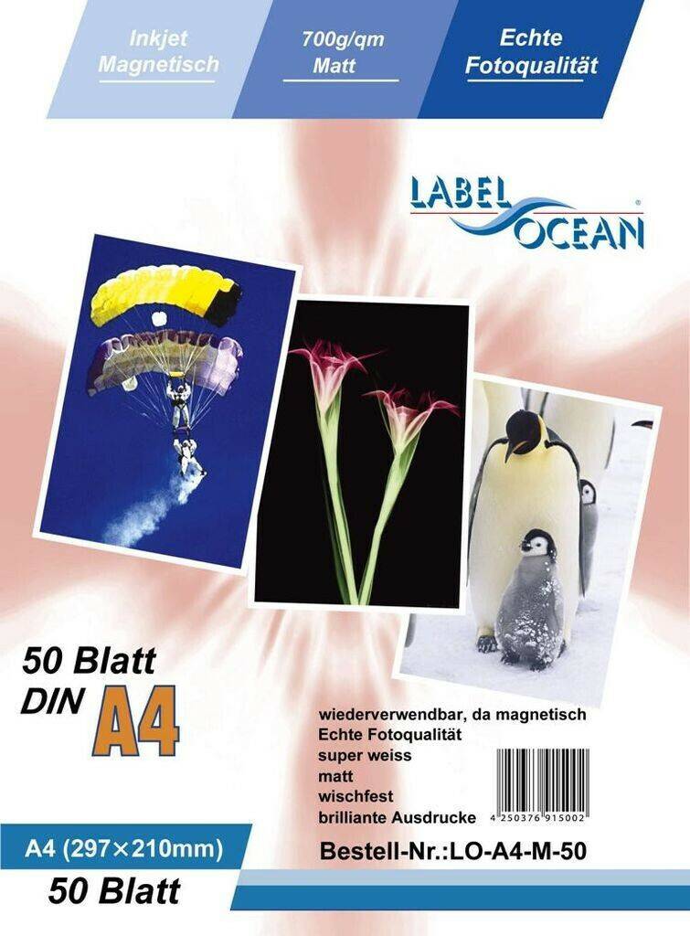 Medimax LabelOcean 50 Blatt Fotopapier Magnet matt A4, LO-A4-M-50 Druckerpapiere