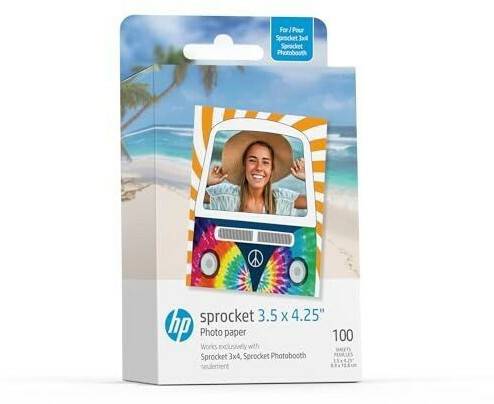 Druckerpapiere Medimax HP Sprocket 3.5 x 4.25” Zink Sticky-Backed Photo Paper (100 Pack) Compatible with Sprocket 3x4 Photobooth and Photo Printer